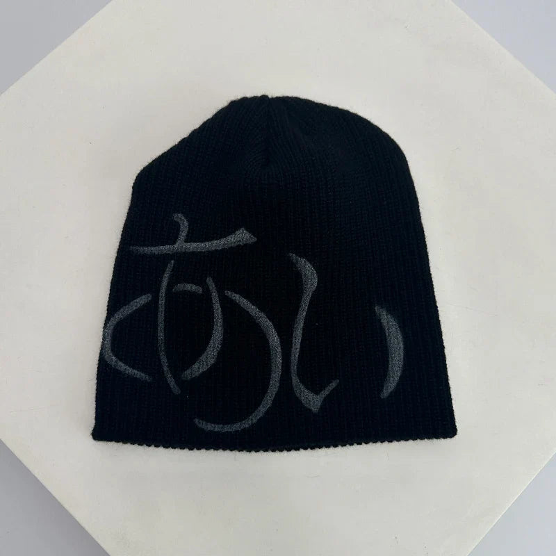 Street Letter Print Knitted Hats Y2K Warm Personal Versatile Casual Beanies Autumn and Winter New Unisex Fashion Japanese Niche