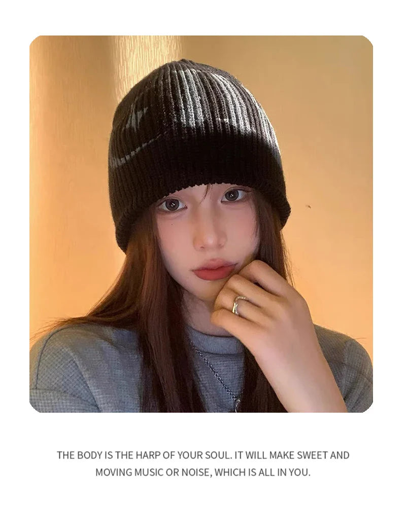 Street Letter Print Knitted Hats Y2K Warm Personal Versatile Casual Beanies Autumn and Winter New Unisex Fashion Japanese Niche