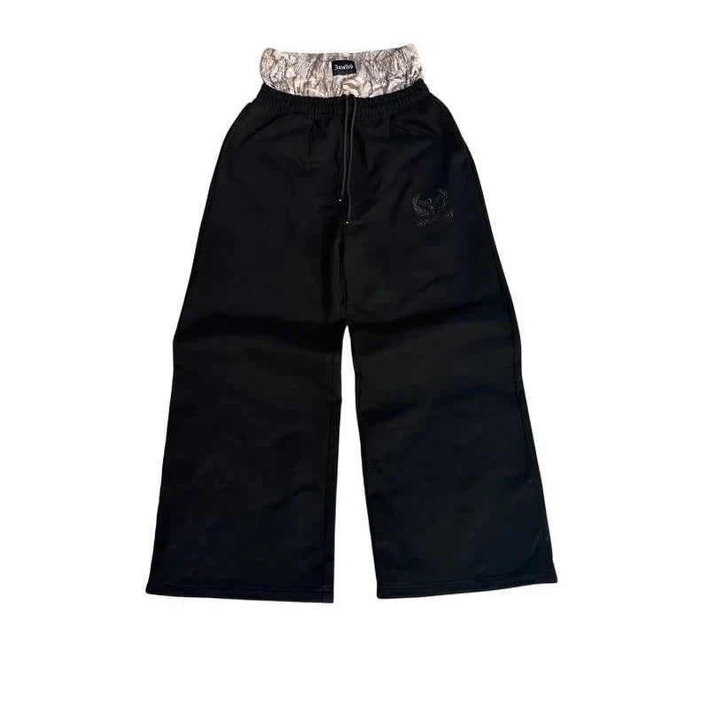 Y2K Retro Sweatpants Double Waisted Embroidered Camouflage Pattern Wide Leg Pants Men Clothes Goth Streetwear Unisex Baggy Pants