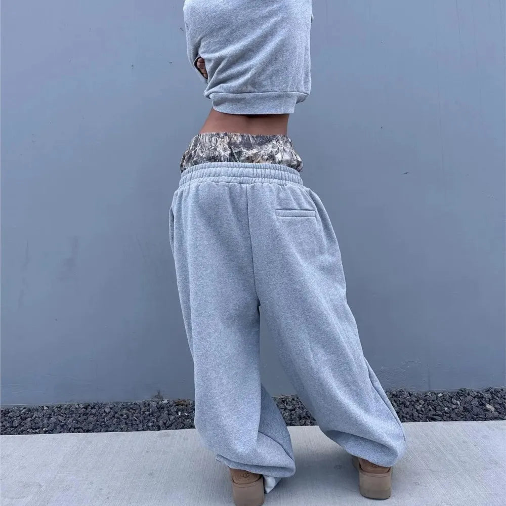 Y2K Retro Sweatpants Double Waisted Embroidered Camouflage Pattern Wide Leg Pants Men Clothes Goth Streetwear Unisex Baggy Pants