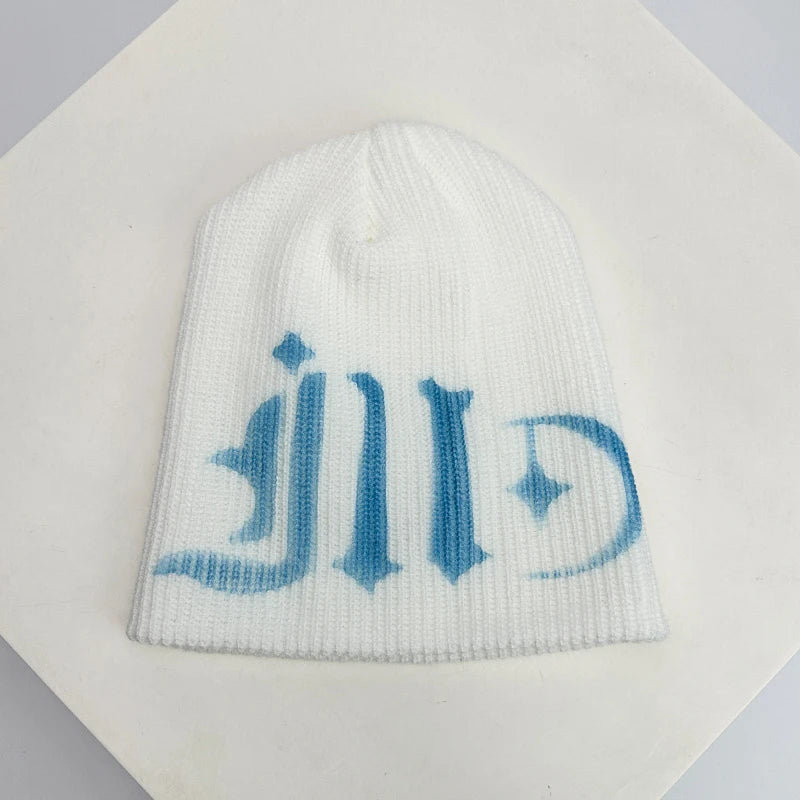 Street Letter Print Knitted Hats Y2K Warm Personal Versatile Casual Beanies Autumn and Winter New Unisex Fashion Japanese Niche