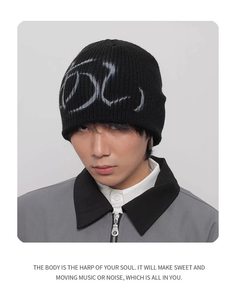 Street Letter Print Knitted Hats Y2K Warm Personal Versatile Casual Beanies Autumn and Winter New Unisex Fashion Japanese Niche