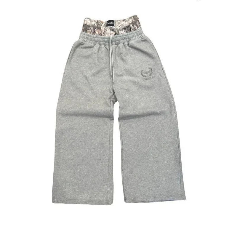 Y2K Retro Sweatpants Double Waisted Embroidered Camouflage Pattern Wide Leg Pants Men Clothes Goth Streetwear Unisex Baggy Pants