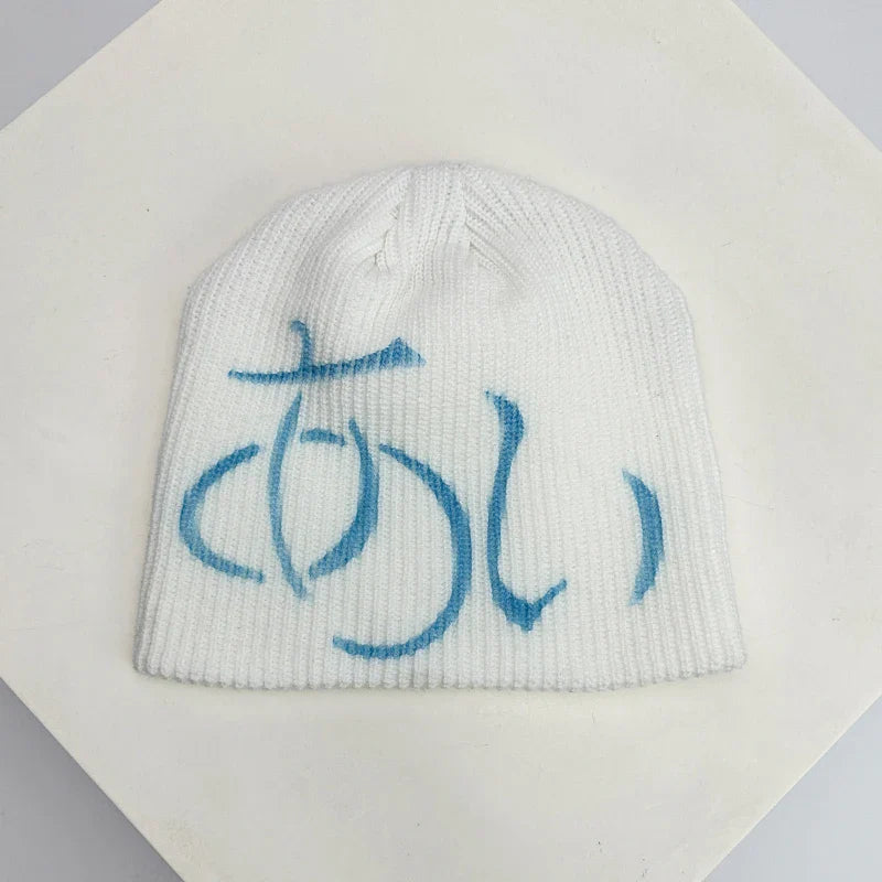 Street Letter Print Knitted Hats Y2K Warm Personal Versatile Casual Beanies Autumn and Winter New Unisex Fashion Japanese Niche