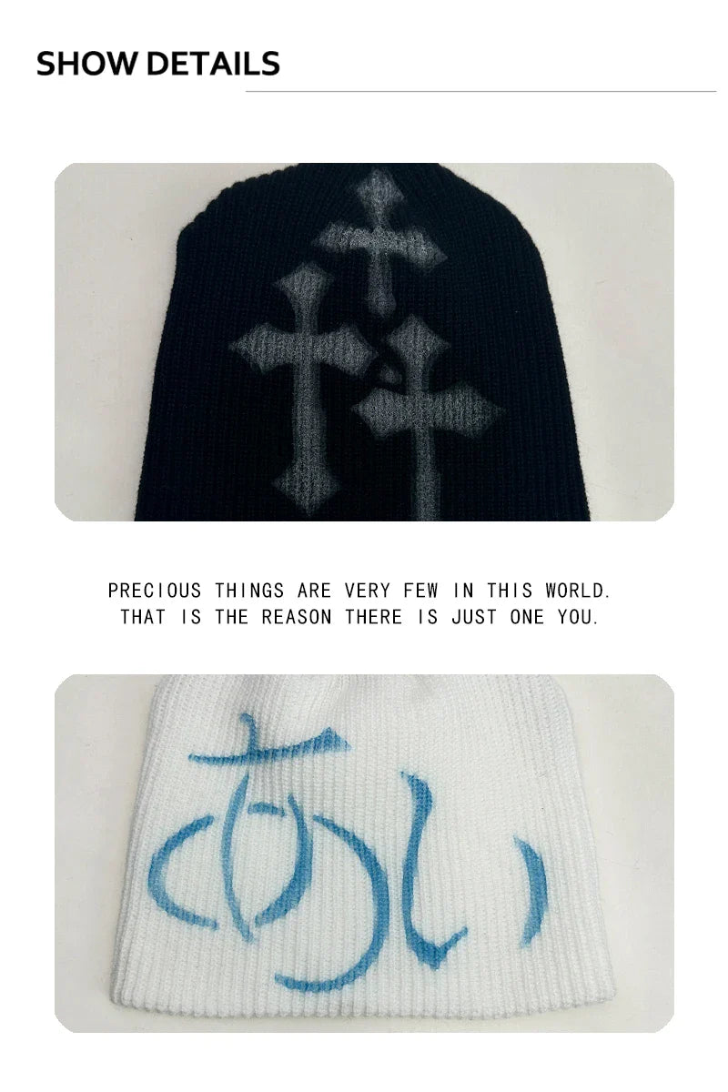 Street Letter Print Knitted Hats Y2K Warm Personal Versatile Casual Beanies Autumn and Winter New Unisex Fashion Japanese Niche