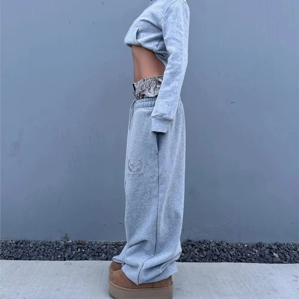 Y2K Retro Sweatpants Double Waisted Embroidered Camouflage Pattern Wide Leg Pants Men Clothes Goth Streetwear Unisex Baggy Pants