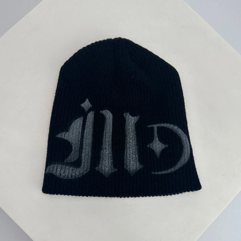 Street Letter Print Knitted Hats Y2K Warm Personal Versatile Casual Beanies Autumn and Winter New Unisex Fashion Japanese Niche
