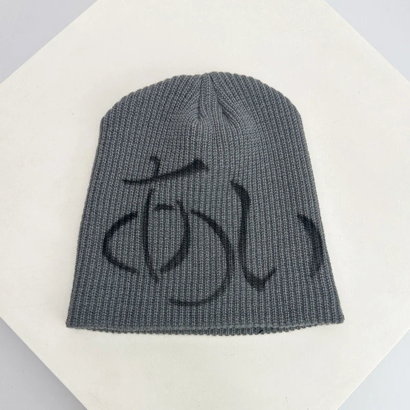 Street Letter Print Knitted Hats Y2K Warm Personal Versatile Casual Beanies Autumn and Winter New Unisex Fashion Japanese Niche