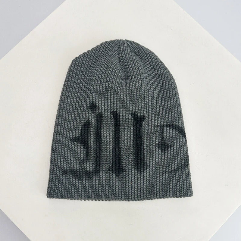 Street Letter Print Knitted Hats Y2K Warm Personal Versatile Casual Beanies Autumn and Winter New Unisex Fashion Japanese Niche