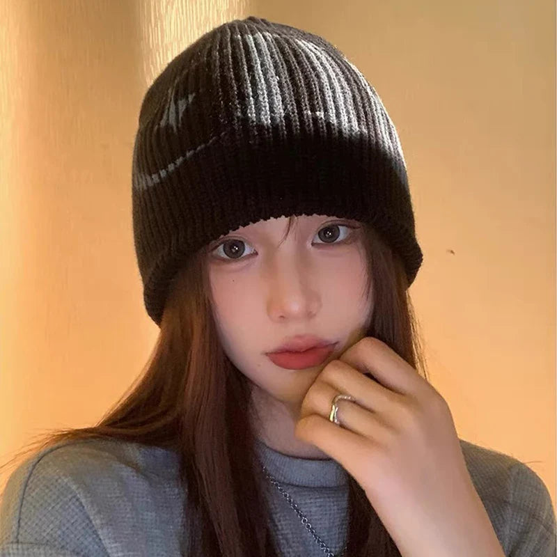 Street Letter Print Knitted Hats Y2K Warm Personal Versatile Casual Beanies Autumn and Winter New Unisex Fashion Japanese Niche