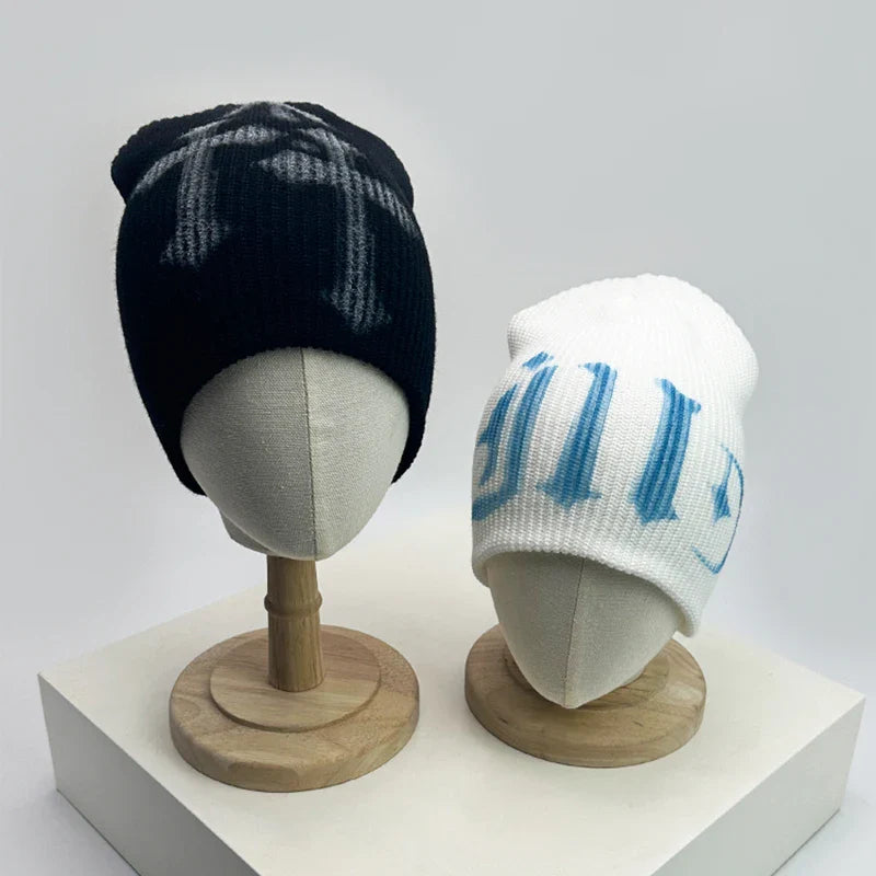 Street Letter Print Knitted Hats Y2K Warm Personal Versatile Casual Beanies Autumn and Winter New Unisex Fashion Japanese Niche