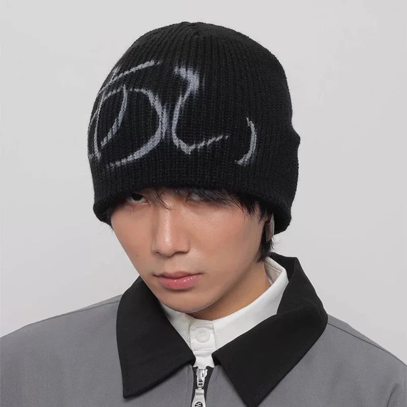 Street Letter Print Knitted Hats Y2K Warm Personal Versatile Casual Beanies Autumn and Winter New Unisex Fashion Japanese Niche